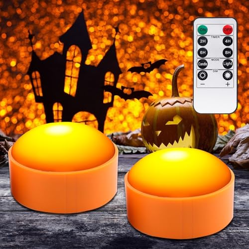 Afenau 2 Stück Halloween Kürbis LED, LED Kürbis Licht mit Fernbedienung, Batteriebetrieben Halloween Kürbis Licht, Halloween Lichter für Halloween, Party, Außendekoration von Afenau