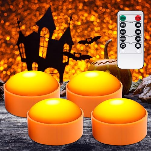 Afenau 4 Stück Halloween Lichter, Halloween Kürbis LED mit Fernbedienung, Batteriebetrieben LED Kürbis Licht, Halloween Kürbis Deko Licht für Innenräume, Halloween, Party, Außendekoration von Afenau