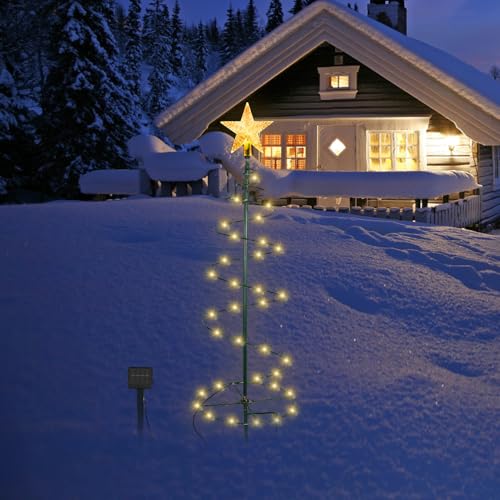 Weihnachtsdeko Aussen Solar, Afenau Wasserfest Spiralförmiger Weihnachtsbaum, Weihnachtsbaum Beleuchtung Aussen Solar, Weihnachtsdeko Outdoor für Gärten, Terrassen (Warmweiß) von Afenau