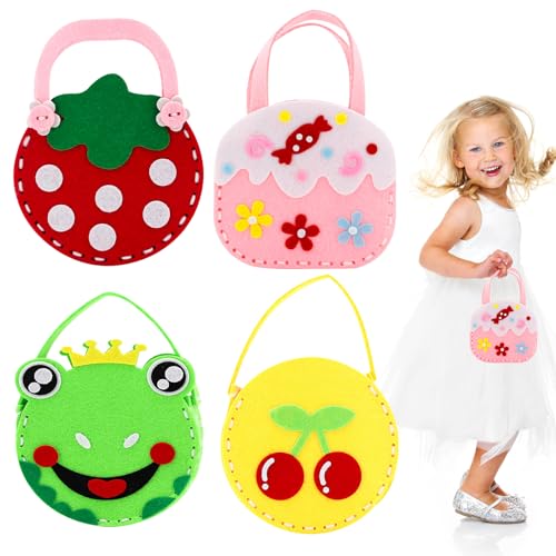 AffeGifts Filz Nähset Kinder, 4-Pack Handtasche Kinder Nähset Nähen Kinder Diy Pädagogische Nähset Kinder Diy Bastelset Kinder Süße Filztasche Mein Erstes Nähset Geschenke für Mädchen von AffeGifts