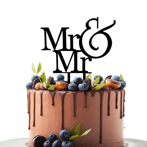 Mr & Mr Männer Hochzeit Dekor, Paar Kuchen Topper Mr und Mr Pride Cake Toppers Schwarz Acryl Gay Geschenk für Hochzeitstag Party von AffeGifts