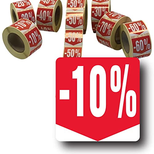 Affichesstore 30280 – Rolle mit 500 selbstklebenden Etiketten, 10 % – quadratisches Format 35 x 35 mm – glänzend – selbstklebend – Aufkleber Rabatt Prozentsatz von Affichesstore