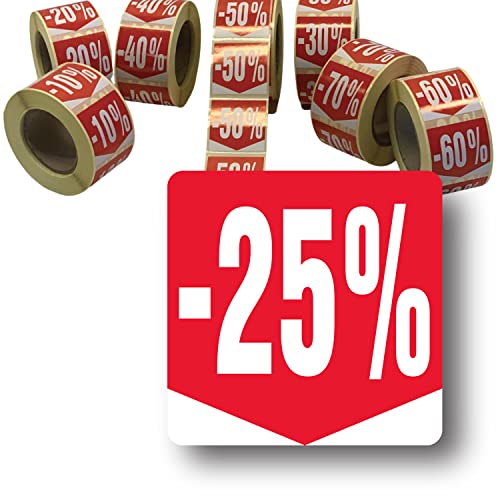 Affichesstore 30283 – Rolle mit 500 selbstklebenden Etiketten, 25 % – quadratisches Format 35 x 35 mm – glänzend – selbstklebend – Aufkleber Rabatt Prozentsatz von Affichesstore