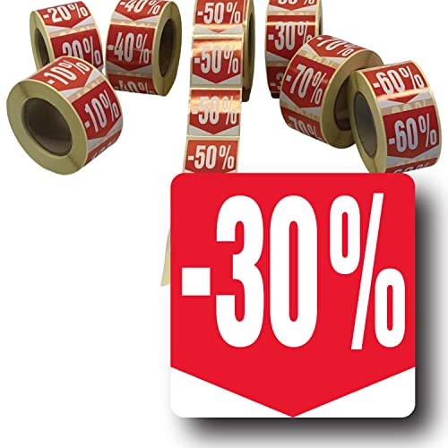 Affichesstore 30284 – Rolle mit 500 selbstklebenden Etiketten, 30 % – quadratisches Format 35 x 35 mm – glänzend – selbstklebend – Aufkleber Rabatt Prozentsatz von Affichesstore