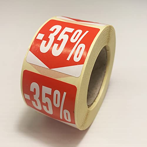 Affichesstore 30285 – Rolle mit 500 selbstklebenden Etiketten, 35 % – quadratisches Format 35 x 35 mm – glänzend – selbstklebend – Aufkleber Rabatt Prozentsatz von Affichesstore