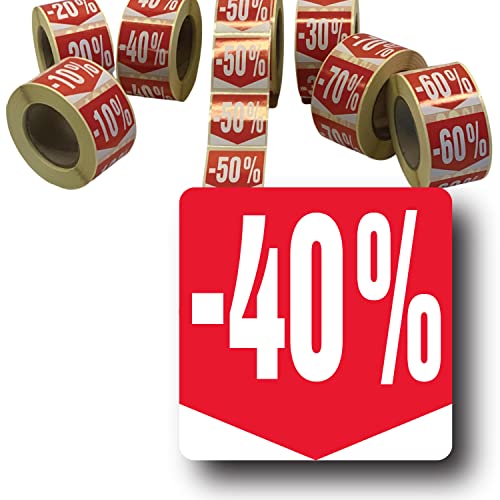 Affichesstore 30286 – Rolle mit 500 selbstklebenden Etiketten, 40 % – quadratisches Format 35 x 35 mm – glänzend – selbstklebend – Aufkleber Rabatt Prozentsatz von Affichesstore