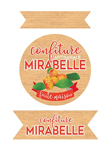 Affichesstore 30311 – Set mit 65 Aufklebern, 5 Bögen mit 13 selbstklebenden Etiketten, selbstklebend, Streifen und rund, 50 mm – Marmelade Mirabelle auf Kraftpapier von Affichesstore