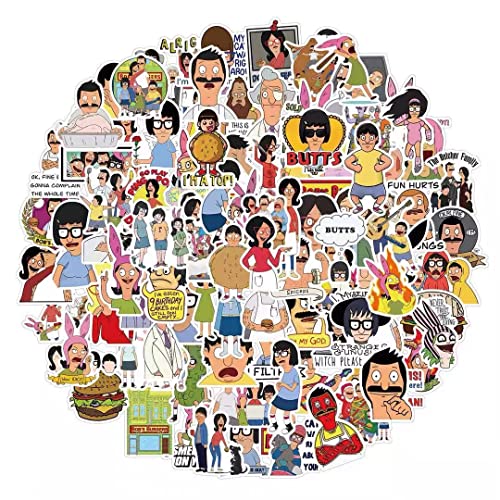 Cartoon Bob's Burgers Aufkleber für Laptop(100 PCS),Geschenk für Kinder Teens Erwachsene Jungen,wasserdichte Bobs Burgers Aufkleber für Wasserflaschen,Vinyl Stickers für Scrapbook,Skateboard von Affoto