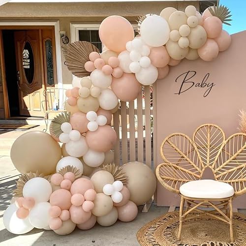 Boho Ballongirlande 99 tlg. Farbe beige-pink-braun, Ballon-Set zum Geburtstag Baby shoower Jährig, Ballon-Set Safari Stil, Hochzeitsballons Junggesellinnenabschied von Aflos