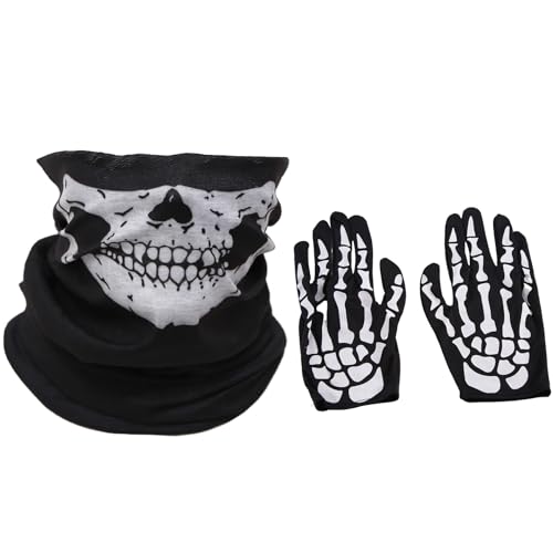 Aflytep Halloween Maske Scary Skull Chin Maske Skeleton Ghost Hand Schuhe für Performances, Partys, Dress Up, Festivals (3 StüCk/Set) von Aflytep