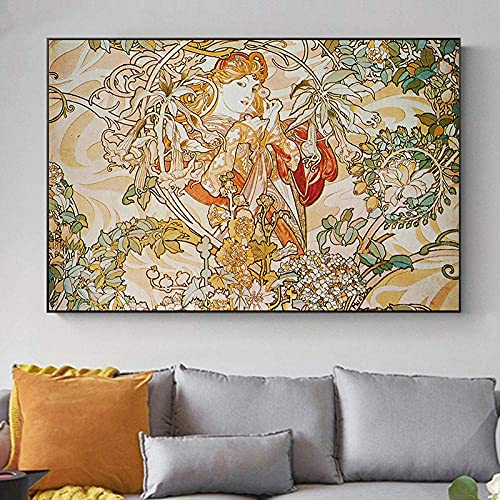 Alphonse Mucha Beauty Flower Woman Malen nach Zahlen für Erwachsene DIY Digital Malen nach Zahlen Kits auf Leinwand 40,6 x 50,8 cm von Afouptao