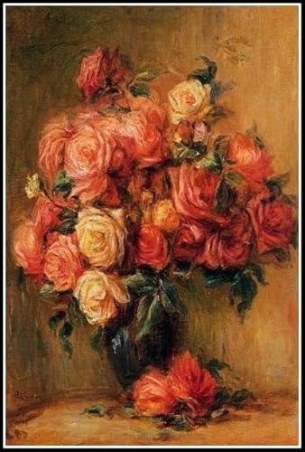 Rosenstrauß in einer grünen Vase, Malen von Pierre Auguste Renoir, Malen nach Zahlen für Kinder, DIY, digitales Malen nach Zahlen, Kits auf Leinwand, 40 x 50 cm von Afouptao