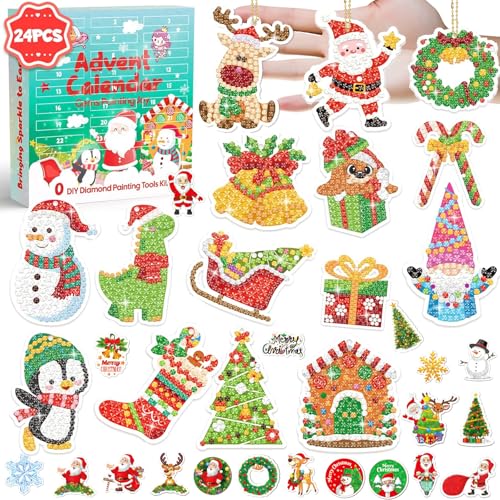 Adventskalender Diamond Painting Kits - 2024 Adventskalender für Kinder, 24 Tage Weihnachts-Countdown-Kalender, Kunst und Handwerk für Mädchen, DIY-Edelstein-Schlüsselanhänger, Weihnachtsgeschenkideen von Afoxon