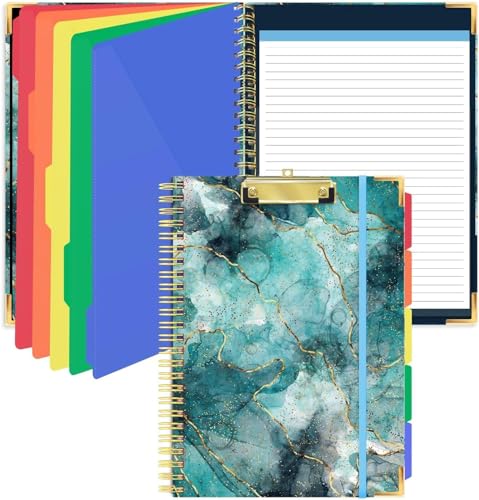 Klemmbrett Folio mit Nachfüllbaren Notizblöcken, Marmor Clipfolio mit 5 Trennwänden mit 10 Taschen, Spirale Klemmbrett Ordner Design für Schule, Büro, Arbeit, Lehrer, Studenten, Krankenschwestern von Afoxon