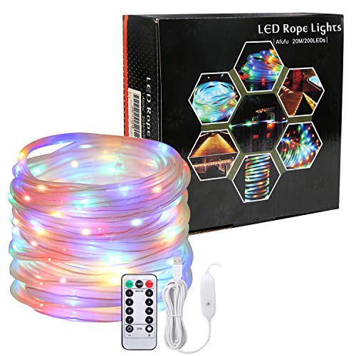 Afufu 20m LED Lichterschlauch 200 USB Lichtschlauch Bunt-IP65 Wasserdicht Mehrfarbig Dekolicht-Lichterkette Innen und Außen-3M Stromkabel-8 Modi Fernbedienbar für Weihnachten Hochzeit von Afufu