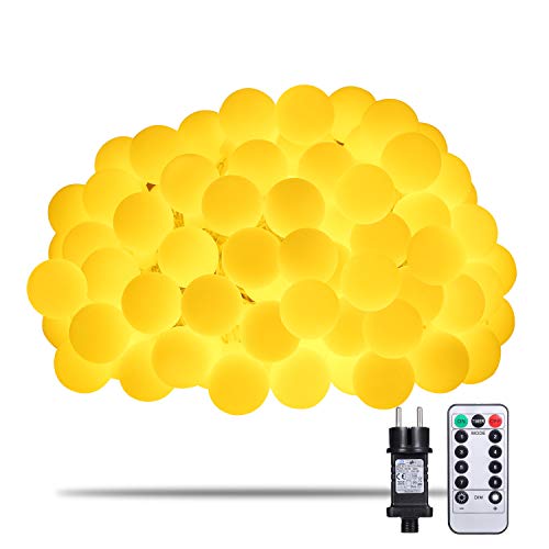 Afufu Lichterkette, 100er LED Kugel LED Lichterkette mit timer, 10m Warmweiß, EU Stecker, 3m Stromkabel, Deko für Innen und Außen, erweiterbar, 31V Niederspannungs Transformator von Afufu