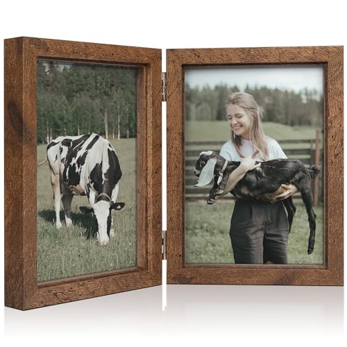 Afuly 13x18 Bilderrahmen Holz Braun Rustikal Doppelt Fotorahmen für 2 Bilder Collage Wandrahmen Foto Deko für Wand- oder Tisch Hochzeit Geburtstag Muttertag Lehrertag Geschenke für Mama Oma von Afuly