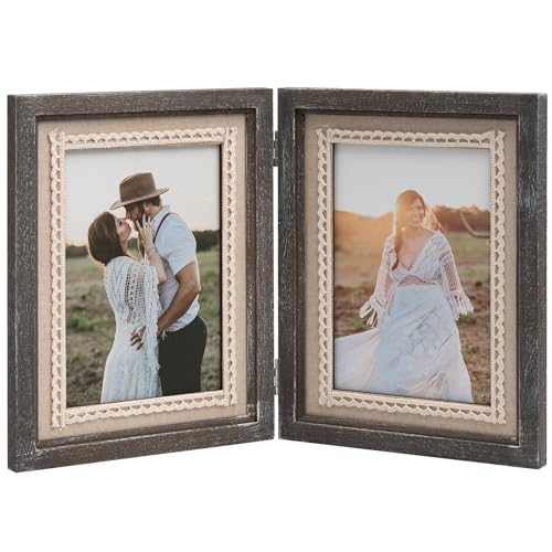 Afuly 13x18 Bilderrahmen Holz Rustikal Braun Vintage Doppelt für 2 Bilder Collage Shabby Massivholz Fotorahmen Deko für Wand- oder Tisch Hochzeit Weihnachten Geburtstag Geschenk für Mama Oma von Afuly