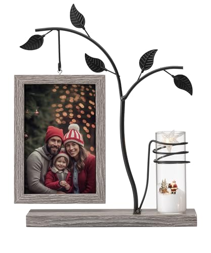 Afuly Bilderrahmen 10x15 Holz Doppelglas Braun Fotorahmen mit Vase und Metall Baum Familie Foto Geschenk für Mama Oma von Afuly