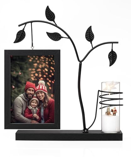 Afuly Bilderrahmen 10x15 Holz Doppelglas Schwarz Modern Fotorahmen mit Vase und Metall Baum für 2 Fotos Familie Freund Geburtstag Festival Geschenke für Mama Oma von Afuly