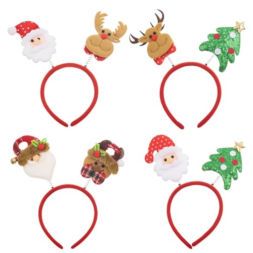 Afurl Weihnachtshaarband,Stirnband Weihnachten - 4X süße Weihnachts-Haarband-Boppers-Partyhüte,Niedliche Weihnachts-Haarband-Boppers, Party-Hüte, Weihnachts-Party-Zubehör für Weihnachten von Afurl