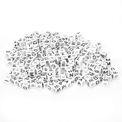 500 Stück Alphabet Perlen, quadratische Acryl Buchstaben Perlen 6mm für Schmuckherstellung/Armbänder/Halsketten/Schlüsselanhänger(Weiß) von Agatige