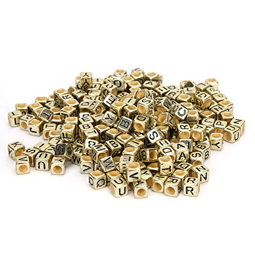 Agatige 500PCS Quadratische Acrylperlen, Alphabet Buchstaben Perlen Quadratische Charms DIY Handgemachte Perlen Zubehör für Schmuckherstellung DIY Armbänder Halsketten(Golden) von Agatige