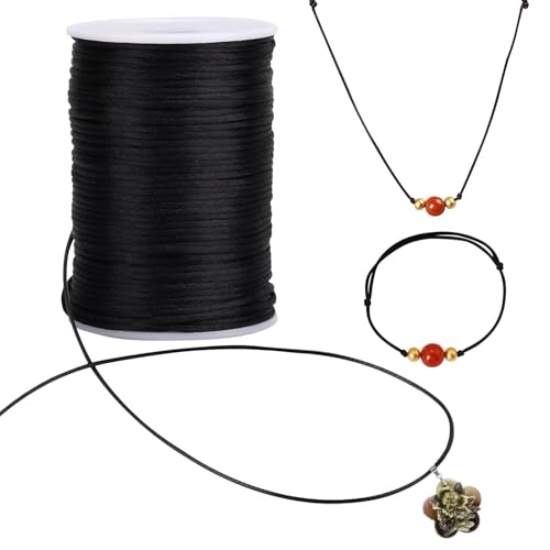 Schwarze Nylonschnur Satinschnur, paracord, Nylon Perlenschnur Satinkordel, Schwarz Satin-Nylonkordel, 2,5 mm x 100 Yard Satin-Rattail-Kordel-Dekorationsdraht für die chinesische Schmuckherstellung von Agatige