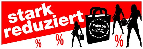 Ankleber stark reduziert mit Tüte und Silhouette 98 x 34 cm für Sale und Rabattaktionen für Modegeschäft und Boutique von Agentur Werner Kuhlins