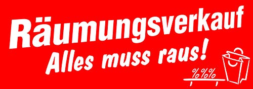 Aufkleber "Räumungsverkauf alles muss raus!" für Schaufenster - Bekleidungsgeschäft, Einzelhandel uvm. von Agentur Werner Kuhlins