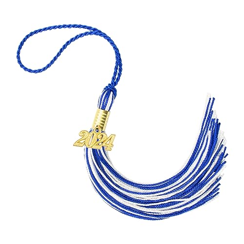 Agetp Graduation Quaste 2024 Quaste Terylene und Metall Blau Weiß Hängende Ornament für Abschluss Cap Charm Zeremonien Zubehör für Absolventen von Agetp