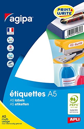 Agipa 3 Packungen A5 (16F) mit 1536 Mehrzweck-Etiketten, permanent, rund, 15 mm, Weiß von Agipa