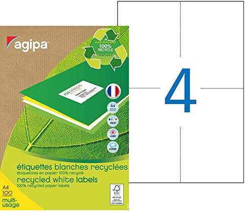 agipa 101193 Recycling Vielzweck-Etiketten, 105 x 148,5 mm, weiß von Agipa