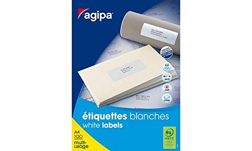 agipa Universal-Etiketten, 63,5 x 38,1 mm, weiß, Sie erhalten 1 Packung, Packungsinhalt: 100 Bögen von Agipa