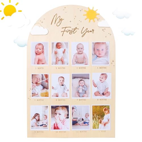 My First Year Photo Board - Baby First Birthday Photo Display Wood Board Sun Theme Monthly Milestone Photo Board You Are My Sunshine 1st Birthday Decoration 12 Months Photo Frame von Agkvw