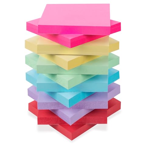 Agoer 1200pcs Haftnotizen Bunt, Klebezettel 76x76 mm Notizzettel Sticky Notes Selbstklebende zum Markieren von Seiten für Büro, Studie, Hause (6 Farbe) von Agoer