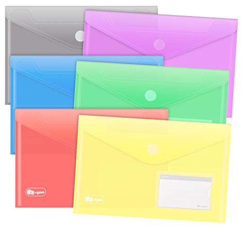 12er Set Dokumententasche A5, 6 Farbe Klettverschluss Dokumentenmappe Brieftaschen zum Dokumenten Abheften mit Lochrand/Etikettentasch und 20 Stück Gifted Visitenkarte von Agoer