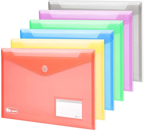 24 x Klett-Verschluss Dokumententasche A4, 6 farbige Dokumentenmappe Brieftaschen zum Dokumenten Abheften mit Brief-Taschen und 30 Stück Gifted Visitenkarte von Agoer