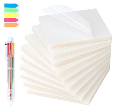 Agoer 1200 Blätter Transparente Haftnotizen, 76x76mm Wasserfest Sticky Notes Durchsichtige Klebezettel mit 100 Haftstreifen und Kugelschreiber für Büros, Haushalte und Studenten von Agoer