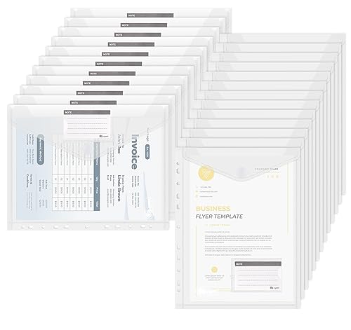 Agoer 36 Pack Dokumententasche A4 Klettverschluss, Dokumentenmappe A4 Transparent, A4 Sichttasche mit 11 Lochrand und Etikettentasche, Sammelmappen für Dokumente Organisiere von Agoer