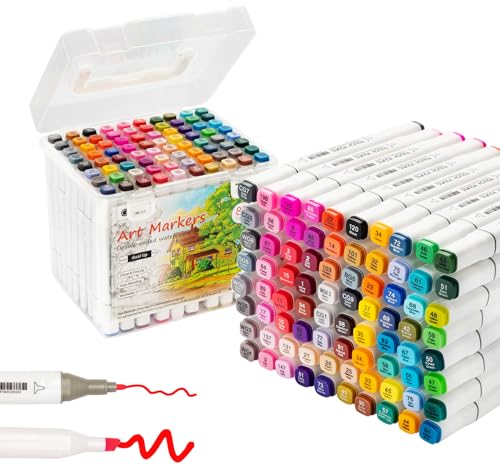 Agoer 80 Farben Marker Stifte Set, 1 Sekunde Schnell Trocknende Pinsel Twin Alkohol Permanenter Marker Set, Anti-Seepage Art Twinmarker Set für Manga Zeichnung Malerei Skizzieren von Agoer