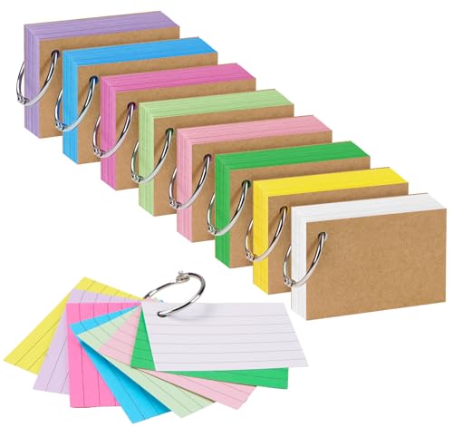 Agoer 800PCS Karteikarten Liniert, A8 Lernkarten mit Ring 8 Farben, [ 180g/m² Dickes Papier Beidseitig Liniert ] Flashcards mit Box für Studienaufzeichnung, Unterwegs, Vokabel Lernen von Agoer