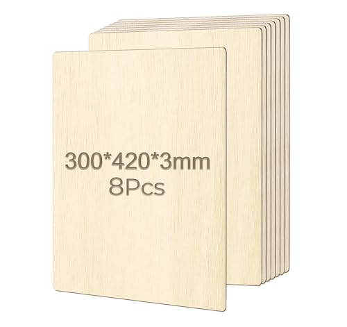 Agoer 8pcs Balsaholz 3mm, Sperrholzplatte 42x30cm Holzplatten zum Basteln, Bastel Holzplatte Lindenholz für DIY Modell, Gemälde, Laserprojekte, Brandmalerei, Kunst und Handwerk von Agoer