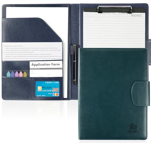 Agoer A4 Dokumentenhalter aus Leder, Premium Portfolio A4 mit Magnetverschluss, A4 Papier und Stift, multifunktionaler Ordner mit Clip, Format A4, Leder, für Meetings, Büro, Schule – Marineblau von Agoer