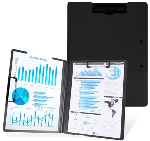 Agoer Klemmbrett DIN A4, Faltbar Klemmbrettmappe A4 - Beidseitige Verwendung Clipboard A4 Ordner, Leichten Klemmbretter mit Stifthalter für Schule/Industrie/Büro/Arzt (Schwarz) von Agoer