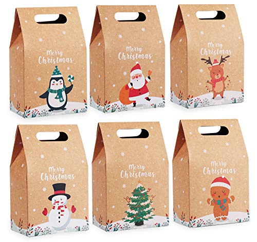 Agoer Kraftpapier Geschenktüten mit Griff, 24 Stück Weihnachten Papiertüte Geschenktaschen - Weihnachtstüten Schokolade SüßIgkeiten Organizer Geschenkbox für Weihnachts Geburtstag 16 x 9.8 x 6 cm von Agoer