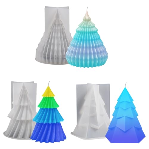 3pcs Silikon Weihnachtsbaum Kerzenform Kerzenformen, 3D Weihnachtskerzenform DIY Kerzenherstellung Form Weihnachtsbaum Kerzengießform für DIY Duftkerze, Ornamente, Weihnachten von Agrdeed