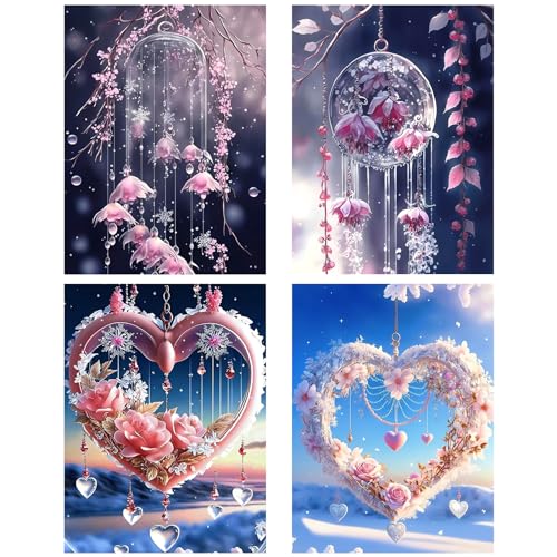 AhCor 4 Stück Herzförmig Diamond Painting Traumfänger DIY Diamond Painting ​PVC Rosen Diamant painting Bilder Geeignet zur Dekoration von Wohnzimmer und Schlafzimmer(30X40cm) von AhCor