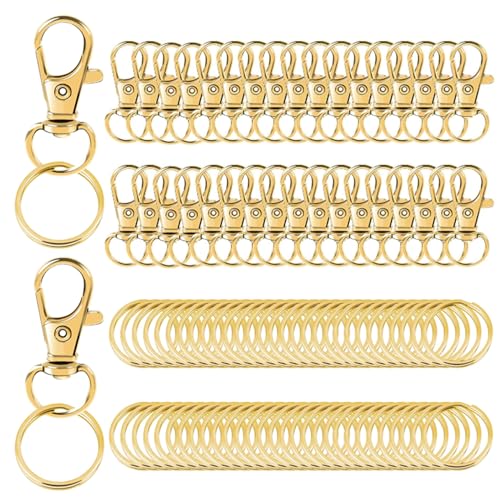 100 Stücke Metall Drehgelenk Karabinerhaken set Karabinerverschluss Mini Schlüsselring Karabiner Schlüsselanhänger Geeignet für die Herstellung Minipuppen und Anderen Bastelarbeiten(Gold) von AhLmA