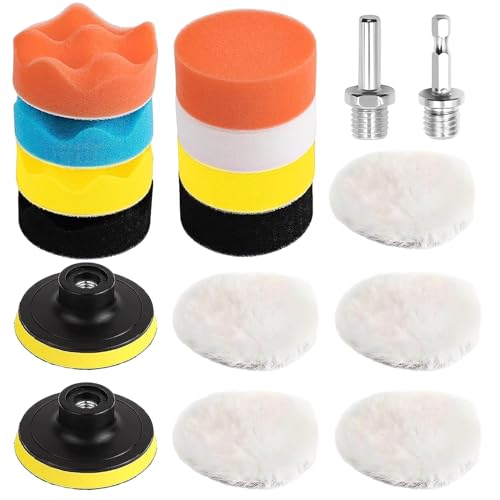 17 Stück 80MM Polierschwamm Sets Polierauflage Handpolierschwamm Set Flex Polieraufsatz Polieraufsatz für Winkelschleifer Wolle Polierhaub Polierset Auto Zum Polieren Schleifen und Wachsen von AhLmA